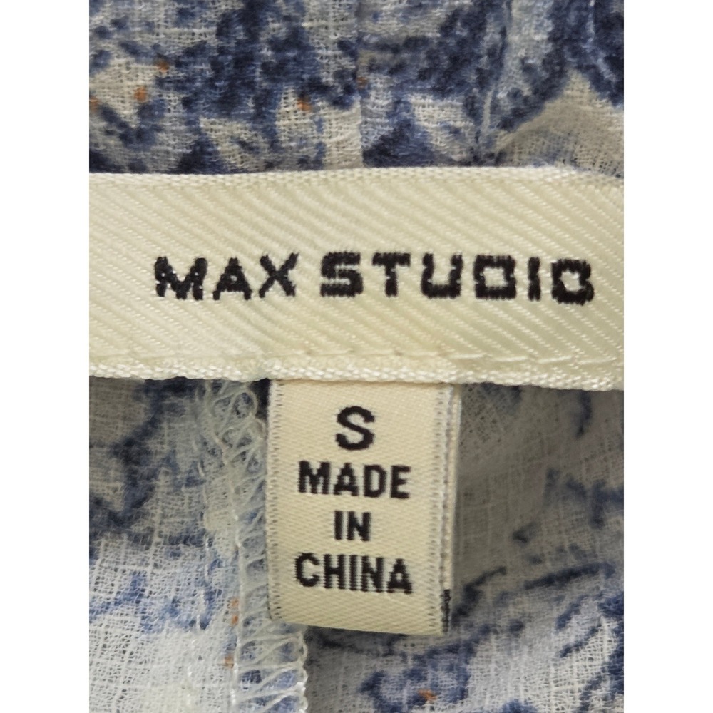 Max Studio Midi Skirt Textured Crepe Elastic Waist Women Small Blue Floral NWOT - Picture 6 of 6